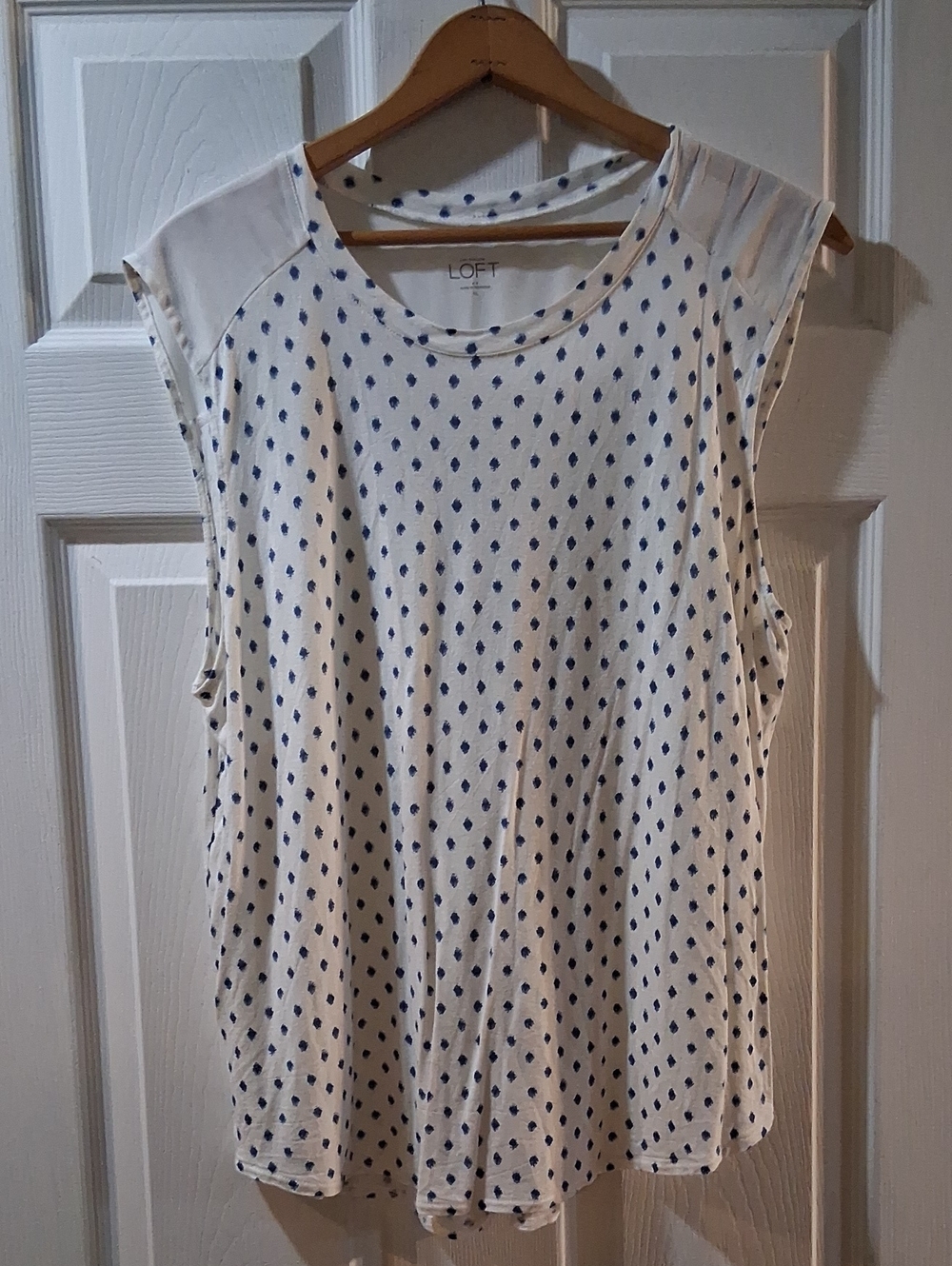 LOFT White & Navy Dot Sleeveless Top